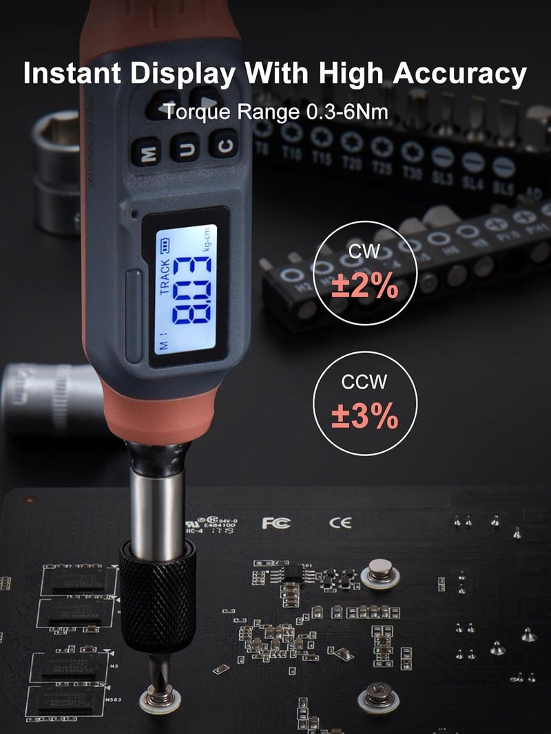 GROWNEER Digital Torque Screwdriver, 2.66-53.1 In-lbs/0.3-6 Nm, 1/4'' Drive Inch Pound Torque Screwdriver Electrician with Buzzer & LED Indicator, 27 In 1 Torque Wrench Screwdriver Set - Image 2